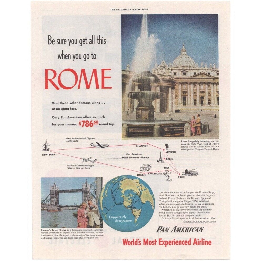 Pan Am / GE Magazine Advertisement Pan American Airlines Vintage Original 1950